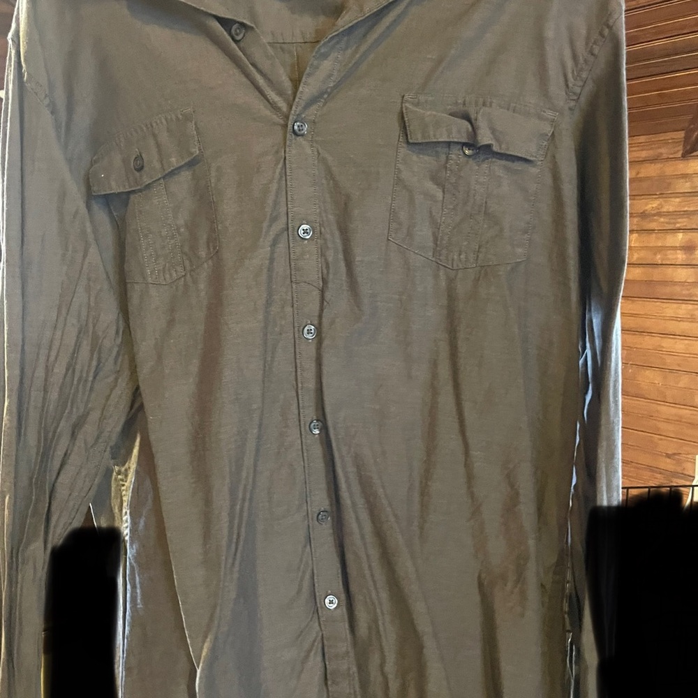 Marc Anthony Gray Shirt with Blue Trim